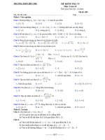 Đề kiểm tra 1 tiết Đại số 10 chương 2 (Hàm số bậc 1 – 2) trường THPT Bến Tre – Vĩnh Phúc