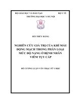 NGHIÊN cứu GIÁ TRỊ của KHÍ máu ĐỘNG MẠCH TRONG PHÂN LOẠI mức độ NẶNG ở BỆNH NHÂN VIÊM tụy cấp 
