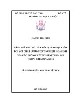 ĐÁNH GIÁ VAI TRÒ của kết QUẢ NGOẠI KIỂM đối với CHẤT LƯỢNG xét NGHIỆM hóa SINH của các PHÒNG xét NGHIỆM THAM GIA NGOẠI KIỂM năm 2015 