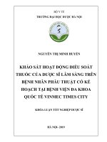 Khảo sát hoạt động điều soát thuốc của dược sĩ lâm sàng trên bệnh nhân phẫu thuật có kế hoạch tại Bệnh viện đa khoa quốc tế Vinmec Times City