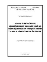 Pháp luật về quyền và nghĩa vụ của người sử dụng đất khi Nhà nước thu hồi đất cho các mục đích quốc gia, công cộng và thực tiễn thi hành tại thành phố Lạng Sơn, tỉnh Lạng Sơn