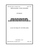NGHIÊN cứu TÌNH TRẠNG DINH DƯỠNG của BỆNH NHÂN ĐANG điều TRỊ nội TRÚ tại BỆNH VIỆN đa KHOA HUYỆN TIỀN hải năm 2014 
