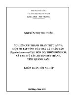 NGHIÊN CỨU THÀNH PHẦN THỨC ĂN VÀ MỘT SỐ TẬP TÍNH CỦA CHÀ VÁ CHÂN XÁM (Pygathrix cinerea) TẠI HÒN DỒ, THÔN ĐỒNG CỐ, XÃ TAM MỸ TÂY, HUYỆN NÚI THÀNH, TỈNH QUẢNG NAM