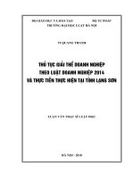 Thủ tục giải thể doanh nghiệp theo luật doanh nghiệp 2014 và thực tiễn thực hiện tại tỉnh lạng sơn  