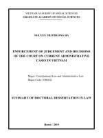 Thi hành bản án, quyết định của toà án về vụ án hành chính ở việt nam hiện nay tt tiếng anh 
