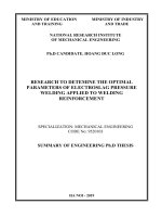 Nghiên cứu xác định chế độ hàn điện xỉ   áp lực tối ưu ứng dụng để hàn nối cốt thép tt tiếng anh 