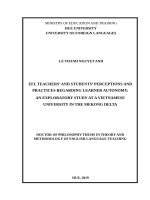 Nghiên cứu thăm dò ý kiến từ giảng viên và sinh viên tiếng anh về nhận thức và thực hiện dạy học tự chủ