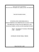Nghiên cứu một số đặc điểm sinh học của vi khuẩn streptococcus suis gây bệnh ở lợn tại tỉnh thái nguyên và chế tạo autocvaccine phòng bệnh tt 