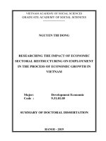 Nghiên cứu tác động của chuyển dịch cơ cấu ngành kinh tế đến việc làm trong quá trình tăng trưởng kinh tế ở việt nam tt tiếng anh 