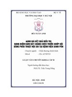 ĐÁNH GIÁ kết QUẢ điều TRỊ BONG điểm bám dây CHẰNG CHÉO TRƯỚC KHỚP gối BẰNG PHẪU THUẬT nội SOI tại BỆNH VIỆN XANH pôn 