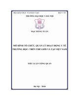 MÔ HÌNH tổ CHỨC, QUẢN lý HOẠT ĐỘNG y tế TRƯỜNG học TRÊN THẾ GIỚI và tại VIỆT NAM 