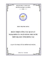 Hoàn thiện công tác quản lý ngoại hối của ngân hàng nhà nước trên địa bàn tỉnh Đồng Nai: luận văn thạc sĩ