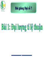 Bài giảng Đại số 7 chương 2 bài 1: Đại lượng tỉ lệ thuận