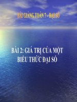 Bài giảng Đại số 7 chương 4 bài 2: Giá trị của một biểu thức đại số