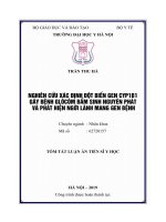 Nghiên cứu xác định đột biến gen CYP1B1 gây bệnh glôcôm bẩm sinh nguyên phát và phát hiện người lành mang gen bệnh tt