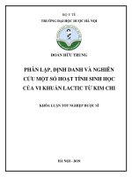 Phân lập, định danh và nghiên cứu một số hoạt tính sinh học của vi khuẩn lactic từ kim chi