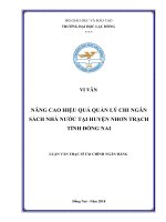 Nâng cao hiệu quả quản lý chi Ngân sách Nhà nước tại huyện Nhơn Trạch, tỉnh Đồng Nai: luận văn thạc sĩ