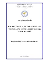 Các yếu tố tác động đến sự tuân thủ thuế của các doanh nghiệp trên địa bàn TP. Biên Hòa: luận văn thạc sĩ