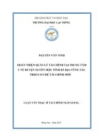 Hoàn thiện quản lý tài chính tại Trung tâm y tế huyện Xuyên Mộc tỉnh Bà Rịa  Vũng Tàu theo cơ chế tài chính mới: luận văn thạc sĩ