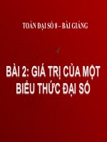 Bài giảng Đại số 7 chương 4 bài 2: Giá trị của một biểu thức đại số