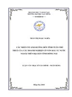 Các nhân tố ảnh hưởng đến tính tuân thủ thuế của các doanh nghiệp có vốn đầu tư nước ngoài trên địa bàn tỉnh Đồng Nai: luận văn thạc sĩ