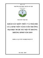 Khảo sát kiến thức và thái độ của sinh viên năm cuối Trường Đại học Dược Hà Nội về kháng kháng sinh năm 2019