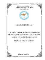 Các nhân tố ảnh hưởng đến vận dụng kế toán quản trị chi phí tại các doanh nghiệp sản xuất tỉnh Đồng Nai: luận văn thạc sĩ