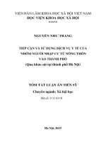 Tiếp cận và sử dụng dịch vụ y tế của nhóm người nhập cư từ nông thôn vào thành phố (qua khảo sát tại thành phố hà nội) tt