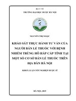 Khảo sát thực hành tư vấn của người bán lẻ thuốc với bệnh nhiễm trùng hô hấp cấp tính tại một số cơ sở bán lẻ thuốc trên địa bàn Hà Nội