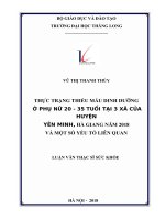 THỰC TRẠNG THIẾU máu DINH DƯỠNG ở PHỤ nữ 20   35 TUỔI tại 3 xã của HUYỆN yên MINH, hà GIANG năm 2018 và một số yếu tố LIÊN QUAN 