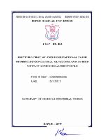 Nghiên cứu xác định đột biến gen CYP1B1 gây bệnh glôcôm bẩm sinh nguyên phát và phát hiện người lành mang gen bệnh tt tiếng anh 