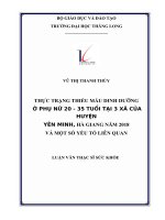 THỰC TRẠNG THIẾU máu DINH DƯỠNG ở PHỤ nữ 20 35 TUỔI tại 3 xã của HUYỆN yên MINH, hà GIANG năm 2018 và một số yếu tố LIÊN QUAN 