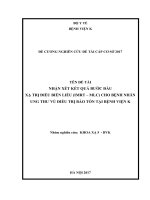 NHẬN xét kết QUẢ bước đầu xạ TRỊ điều BIẾN LIỀU (IMRT – MLC) CHO BỆNH NHÂN UNG THƯ vú điều TRỊ bảo tồn tại BỆNH VIỆN k 