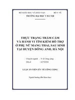 THỰC TRẠNG TRẦM cảm và HÀNH VI tìm KIẾM hỗ TRỢ ở PHỤ nữ MANG THAI, SAU SINH tại HUYỆN ĐÔNG ANH, hà nội 