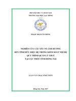 Nghiên cứu các yếu tố ảnh hưởng đến tính hữu hiệu kiểm soát nội bộ quy trình quản lý thuế tại Cục Thuế tỉnh Đồng Nai: luận văn thạc sĩ