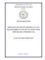Kiểm soát giá chuyển nhượng của các doanh nghiệp có vốn đầu tư nước ngoài trên địa bàn tỉnh Đồng Nai