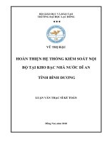 Hoàn thiện hệ thống kiểm soát nội bộ tại Kho bạc Nhà nước Dĩ An tỉnh Bình Dương: luận văn thạc sĩ kế toán