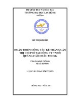 Hoàn thiện công tác kế toán quản trị chi phí tại công ty TNHH quảng cáo Châu Phong: luận văn thạc sĩ