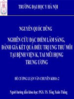 NGHIÊN cứu đặc điểm lâm SÀNG,  ĐÁNH GIÁ kết QUẢ điều TRỊ UNG THƯ môi tại BỆNH VIỆN k, TAI mũi HỌNG TRUNG ƯƠNG 