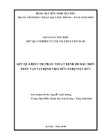 KẾT QUẢ điều TRỊ PHẪU THUẬT BỆNH rò hậu môn PHỨC tạp tại BỆNH VIỆN hữu NGHỊ VIỆT đức 