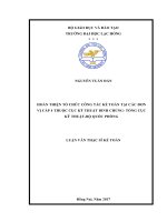 Hoàn thiện tổ chức công tác kế toán tại các đơn vị cấp 4 thuộc Cục Kỹ thuật Binh chủng  Tổng cục Kỹ thuật  Bộ Quốc phòng: luận văn thạc sĩ