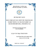 Hoàn thiện kế toán thuế thu nhập doanh nghiệp trong các doanh nghiệp tại thành phố Biên Hòa, tỉnh Đồng Nai: luận văn thạc sĩ