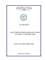 Hoàn thiện hệ thống kiểm soát nội bộ tại công ty TNHH Phúc Hiếu: luận văn thạc sĩ