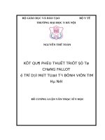 KẾT QUẢ PHẪU THUẬT TRIỆT để tứ CHỨNG FALLOT ở TRẺ dưới một TUỔI tại BỆNH VIỆN TIM hà nội 