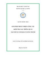 Giải pháp hoàn thiện công tác kiểm sau thông quan tại Chi cục Hải quan Long Thành: luận văn thạc sĩ