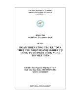 Hoàn thiện công tác kế toán thuế thu nhập doanh nghiệp tại công ty cổ phần công nghệ Tin Việt Tiến: báo cáo nghiên cứu khoa học sinh viên