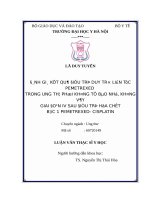 ĐÁNH GIÁ kết QUẢ điều TRỊ DUY TRÌ LIÊN tục PEMETREXED TRONG UNG THƯ PHỔI KHÔNG tế bào NHỎ, KHÔNG vảy  GIAI đoạn IV SAU điều TRỊ hóa CHẤT bước 1 PEMETREXED  CISPLATIN 