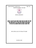 ĐÁNH  GIÁ kết QUẢ PHẪU THUẬT nội SOI một vết mổ QUA rốn điều TRỊ TRÀN DỊCH MÀNG TINH HOÀN ở TRẺ EM tại BỆNH VIỆN đa KHOA XANH pôn 
