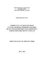 Nghiên cứu vai trò chẩn đoán của IMA (ischemia modified albumin) huyết thanh phối hợp với hs troponin t ở bệnh nhân hội chứng vành cấp  tt