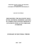 Nghiên cứu vai trò chẩn đoán của IMA (ischemia modified albumin) huyết thanh phối hợp với hs troponin t ở bệnh nhân hội chứng vành cấp tt tiếng anh 